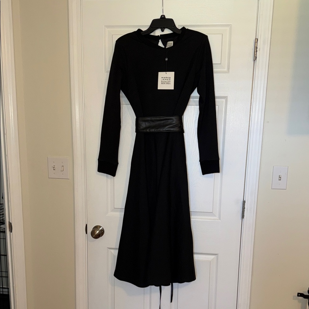 Badgley Mischka Black Long Sleeve Dress with Belt
